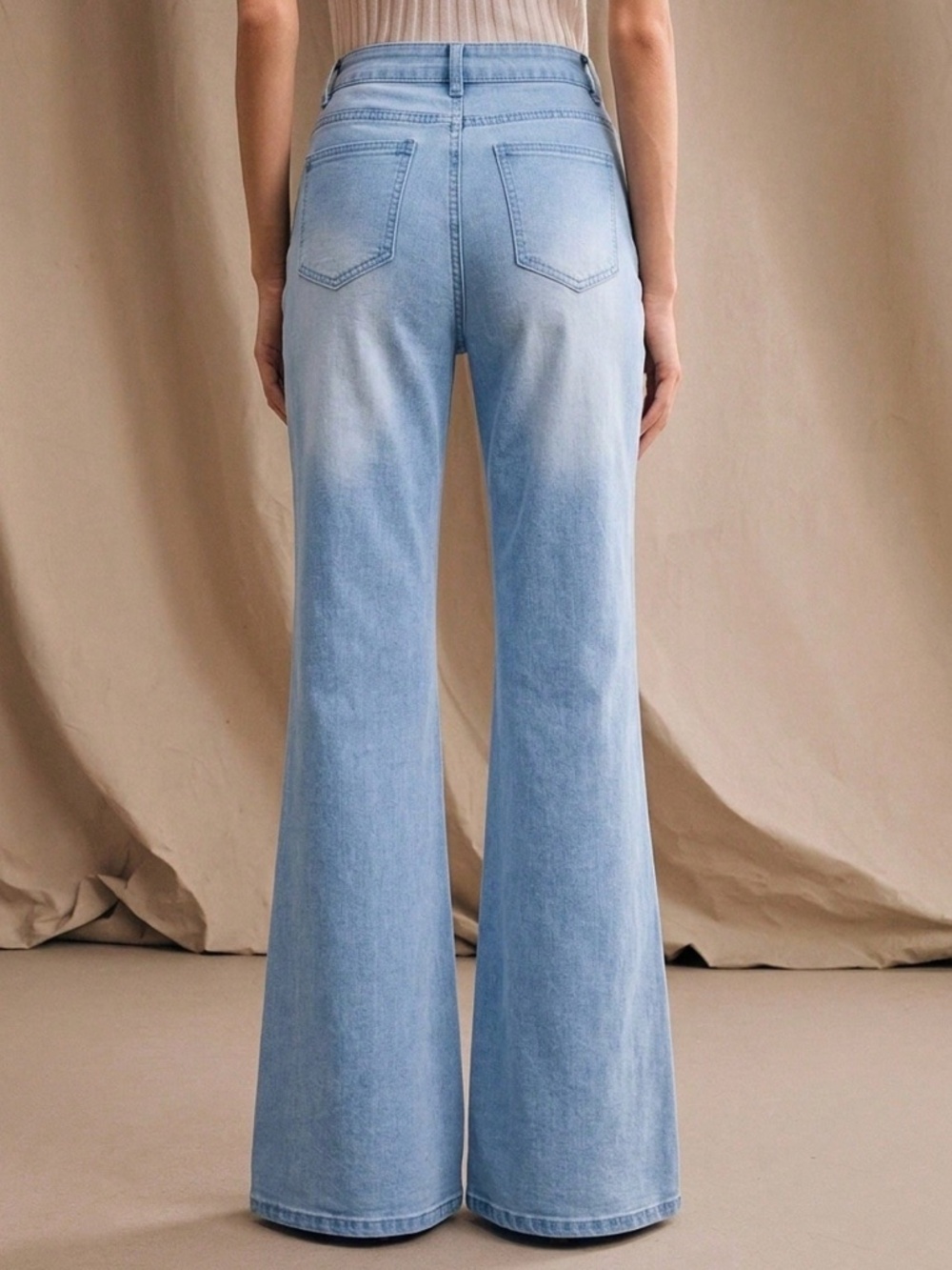 Light wash Rhinestone Sequin Semi Sheer Wide leg Denim Jeans Pants - Picture 4 of 4